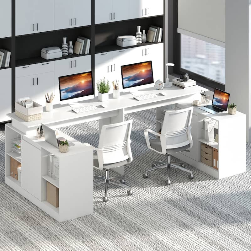Gymax 48'' Reversible L-shaped Computer Desk w/2 Doors 4 Open Storage