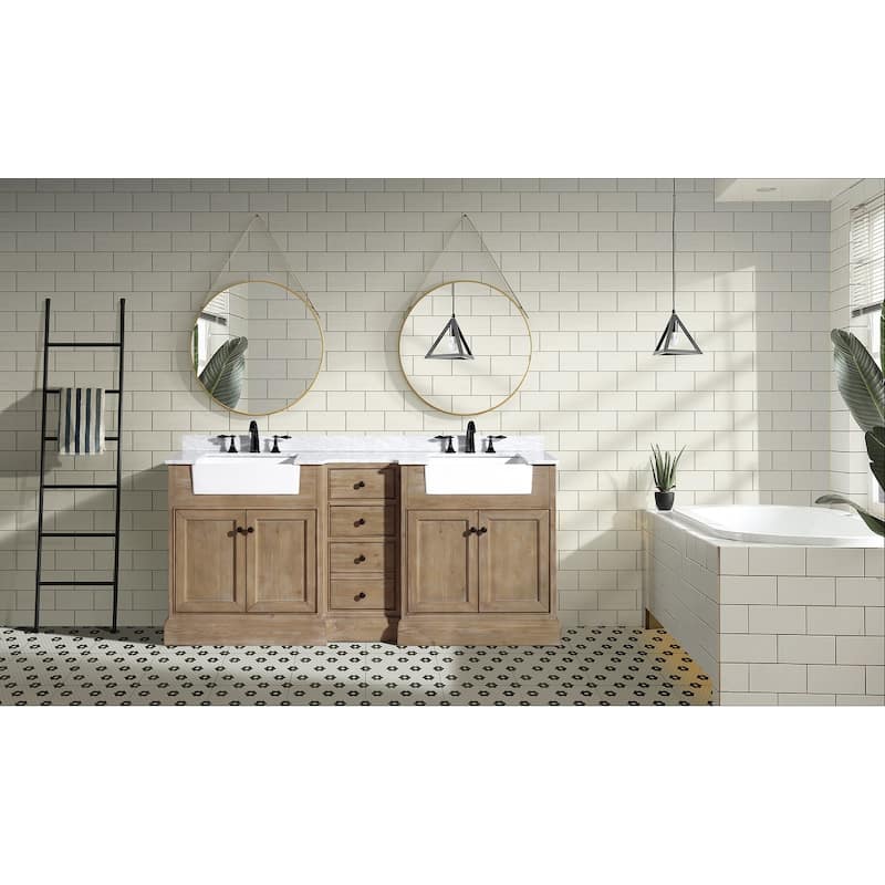 Ari Bath, Kelly 72" Bathroom Vanity, Weathered Fir Finish, Italian Carrara Marble - 72