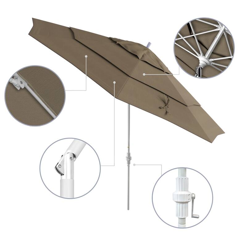 Perry 11ft Round Crank Lift Collar Tilt Aluminum Patio Umbrella by Havenside Home, Base Not Included