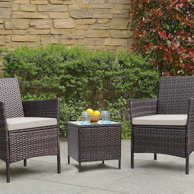 Homall 3 Pieces Patio Porch Furniture Sets PE Rattan Wicker Chairs with Table Outdoor Garden Furniture Sets