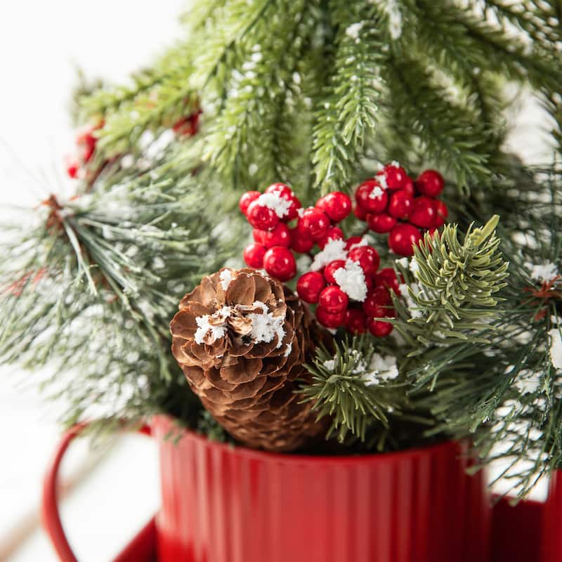 Glitzhome 21"L Christmas Metal Potted Triple Trees Centerpiece Table Settings