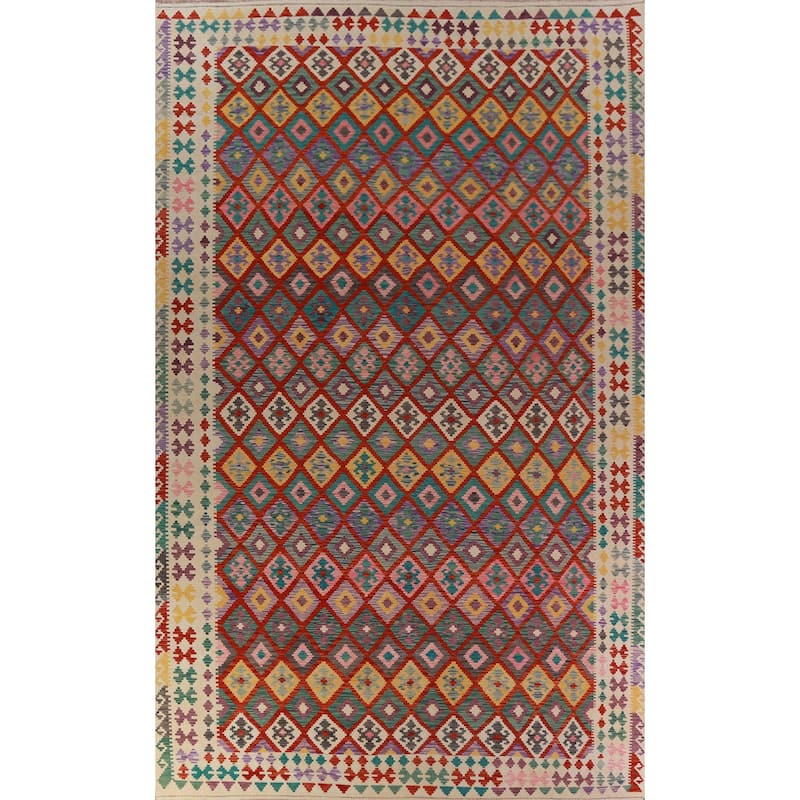 Trellis Kilim Oriental Large Rug Hand-Woven Wool Carpet - 10'3"x 16'2"