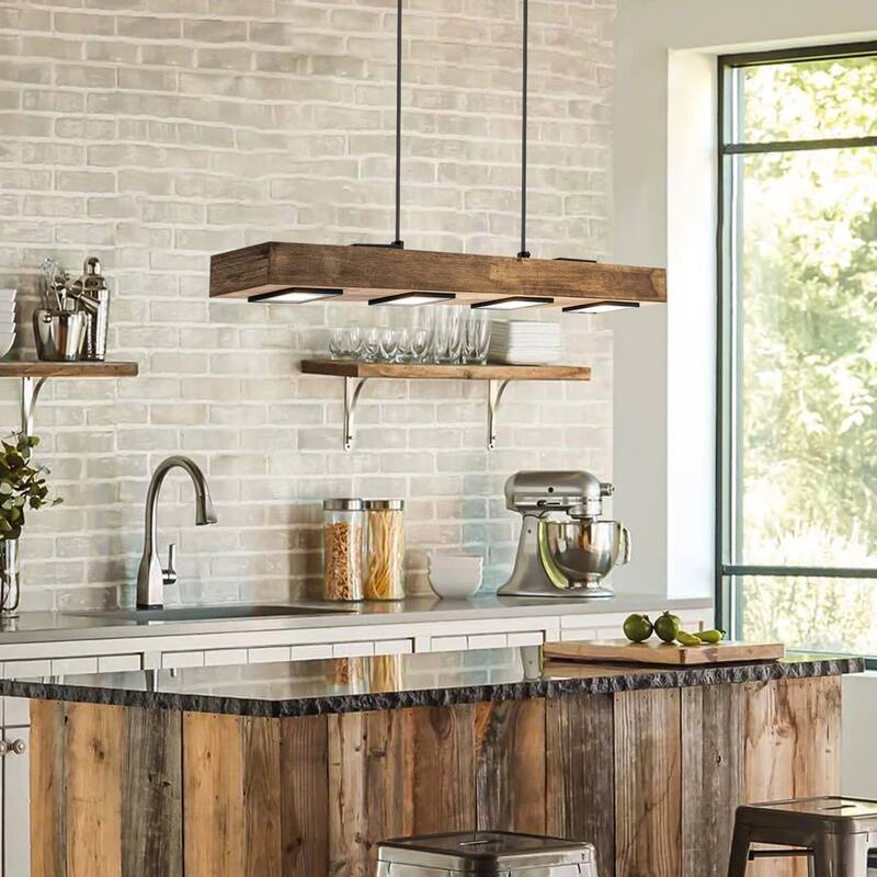 6/7/8-Light Modern Farmhouse Linear Wood LED Pendant Light for Kitchen Island