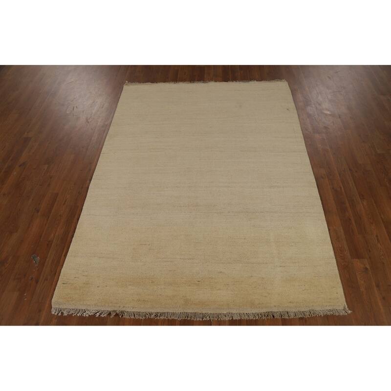 Solid Modern Gabbeh Oriental Area Rug Handmade Yellow Wool Carpet - 4'10" x 6'5"