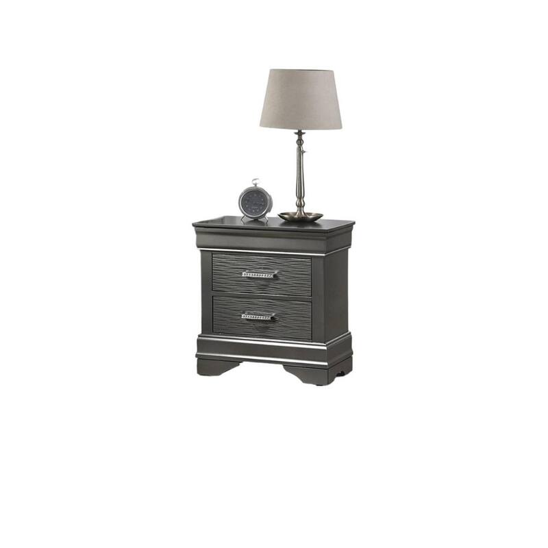 Modern Grey Wooden Nightstand with 2 Drawers, Bedroom Furniture