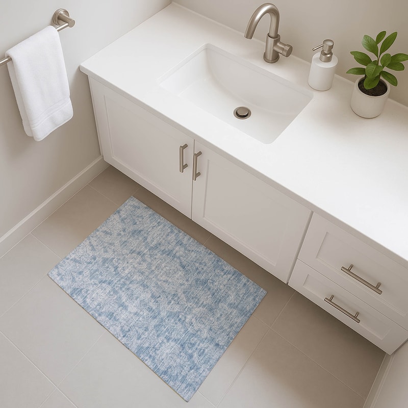 Premium Washable Super Soft Traditional Damask Mayfield Rug - Blue - 1'8" x 2'6"