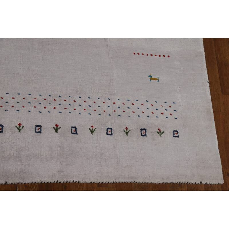 Silver Gray Gabbeh Oriental Area Rug Hand-Knotted Wool Carpet - 7'9" x 9'10"