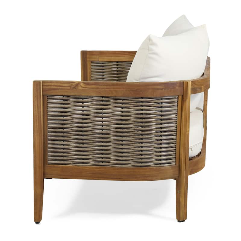 Christopher Knight Home Burchett Acacia Wood Outdoor Loveseat and Coffee Table Set with Optional Sunbrella Cushions