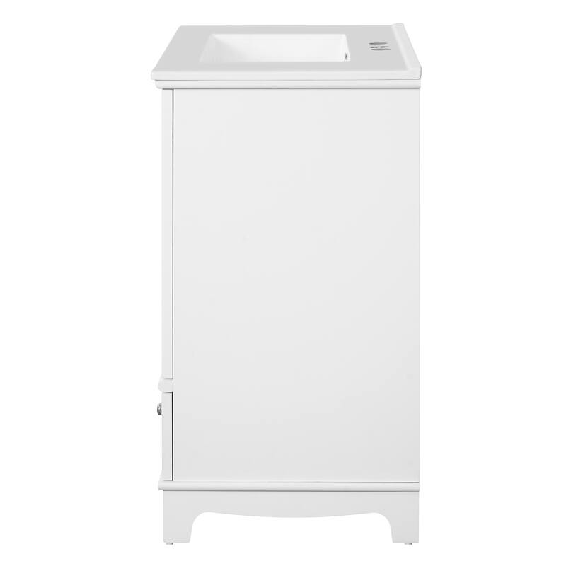 Bathroom Vanity with Ceramic Sink, Bathroom Sink Cabinet with Adjustable Shelf & Drawer Divider, Wooden Bathroom Storage Cabinet