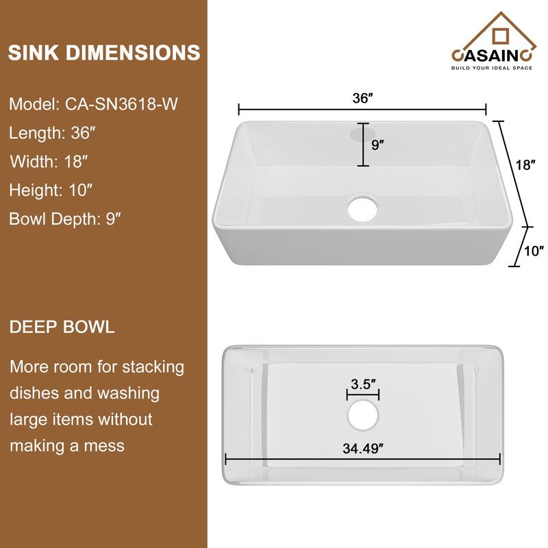 CASAINC Farmhouse/Apron-Front Single Bowl Fireclay Kitchen Sink with Bottom Grid and Strainer, cUPC Certified