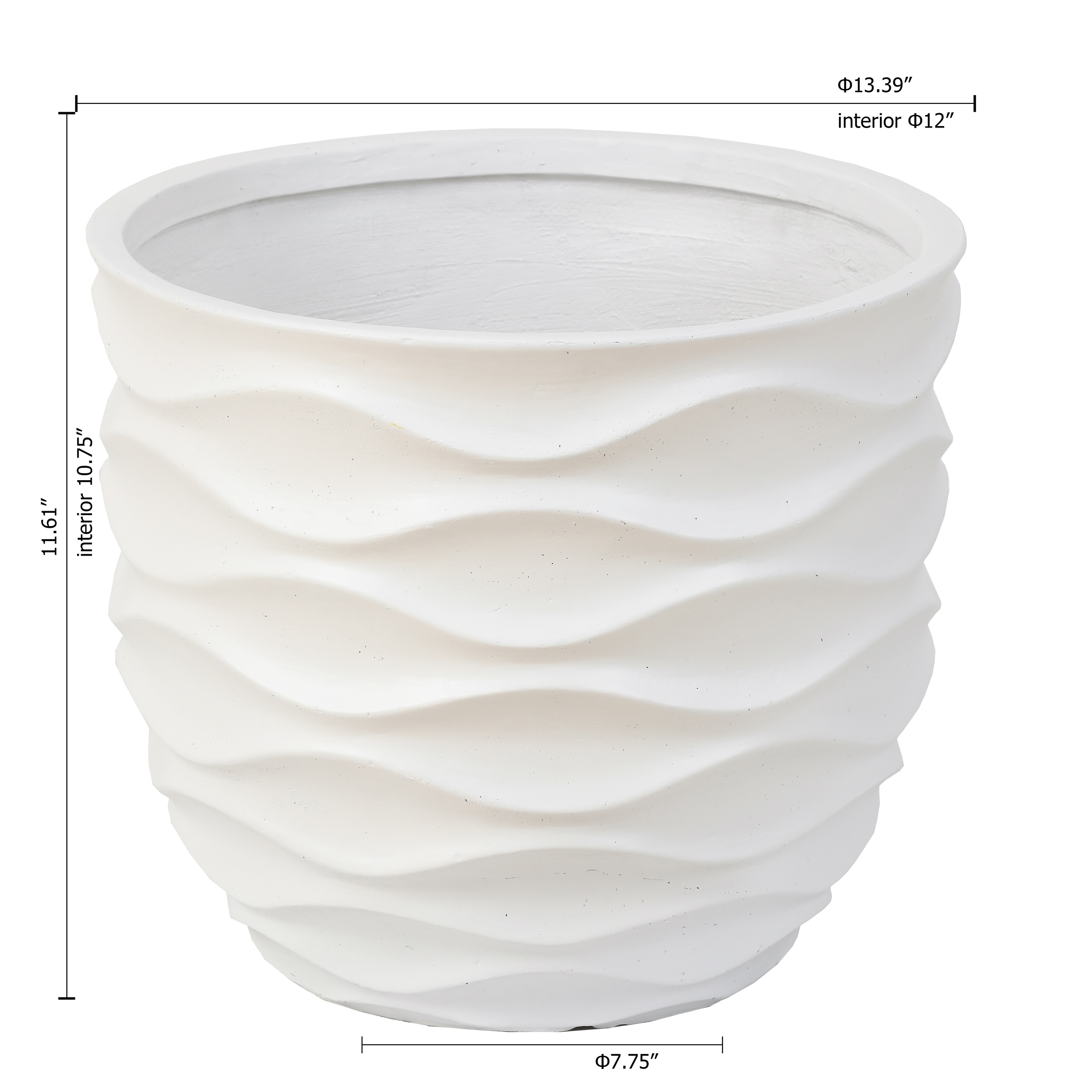 White Horizontal Waves Round MgO Indoor/Outdoor Planter - 11.61" H x 13.39" Diameter