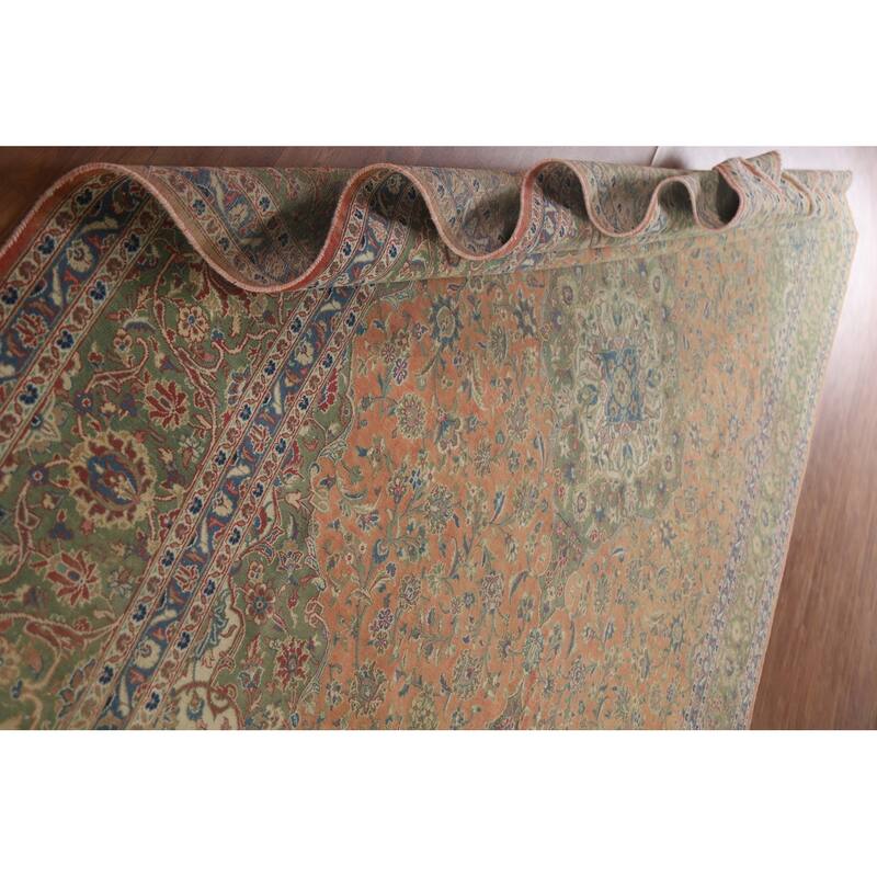 Hand Knotted Oriental 100% Wool Carpet Traditional Floral Oranges & Rust Mashad Area Rug - 13' 4'' X 9' 9''