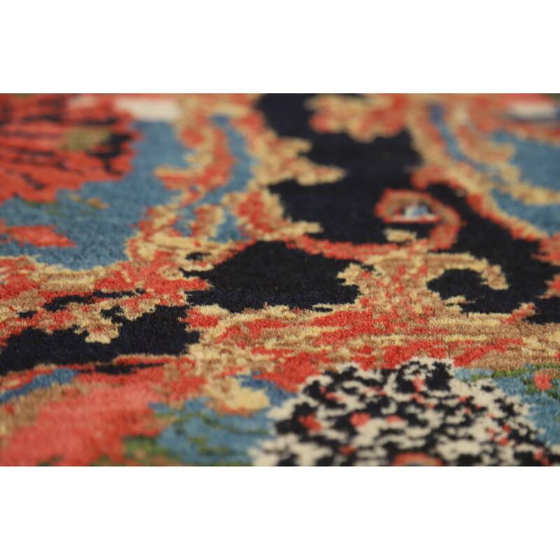 Hand Knotted Oriental 100% Wool Carpet Traditional All-Over Navy Blue & Blues Senneh Runner Rug - 19' 3'' X 3' 5''