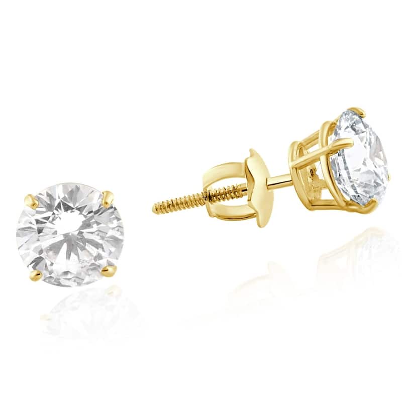 2 Carat Lab Grown Diamond Studs Yellow Gold With Screw Backs