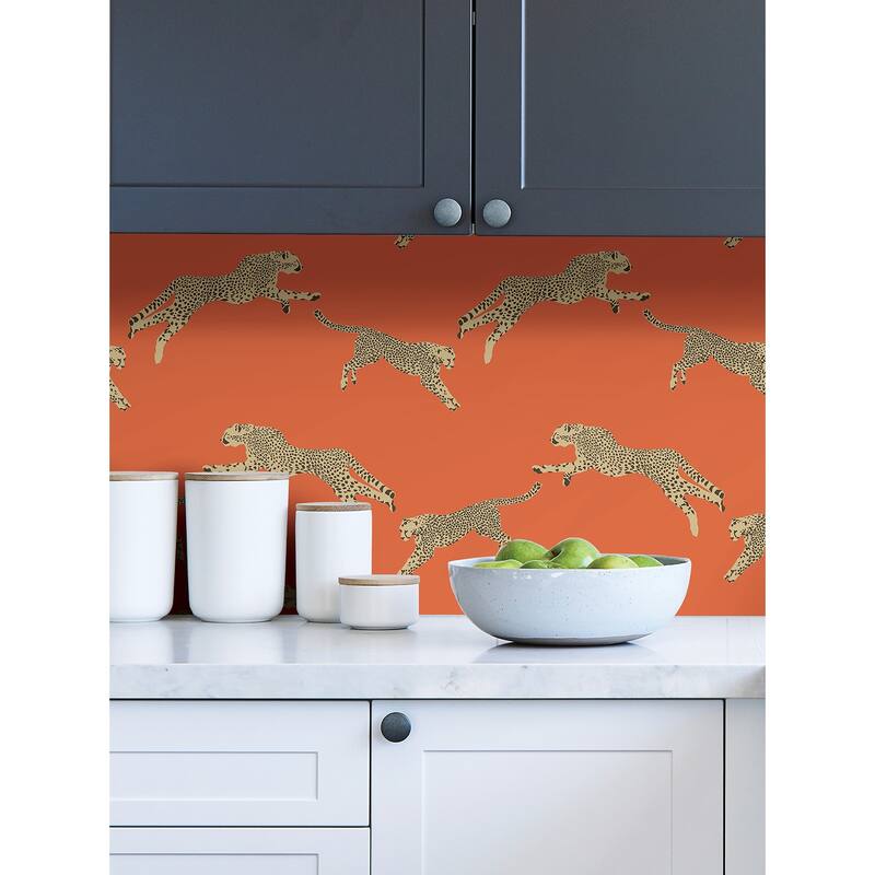 Scalamandre Clementine Leaping Cheetah Peel & Stick Wallpaper