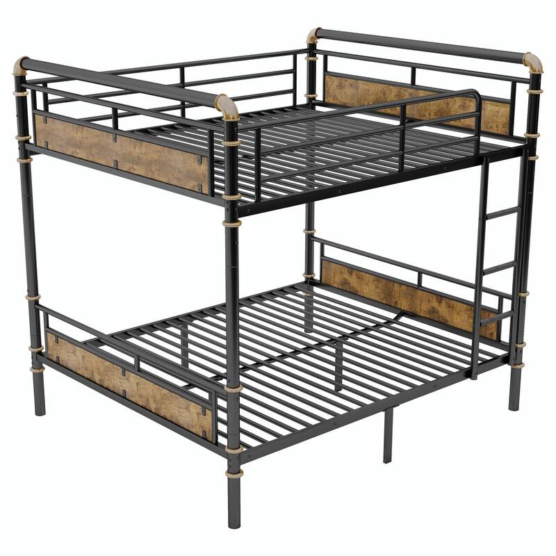 Metal Bunk Bed, Industrial Detachable Bunkbeds with Safety Guard Rails for Teens