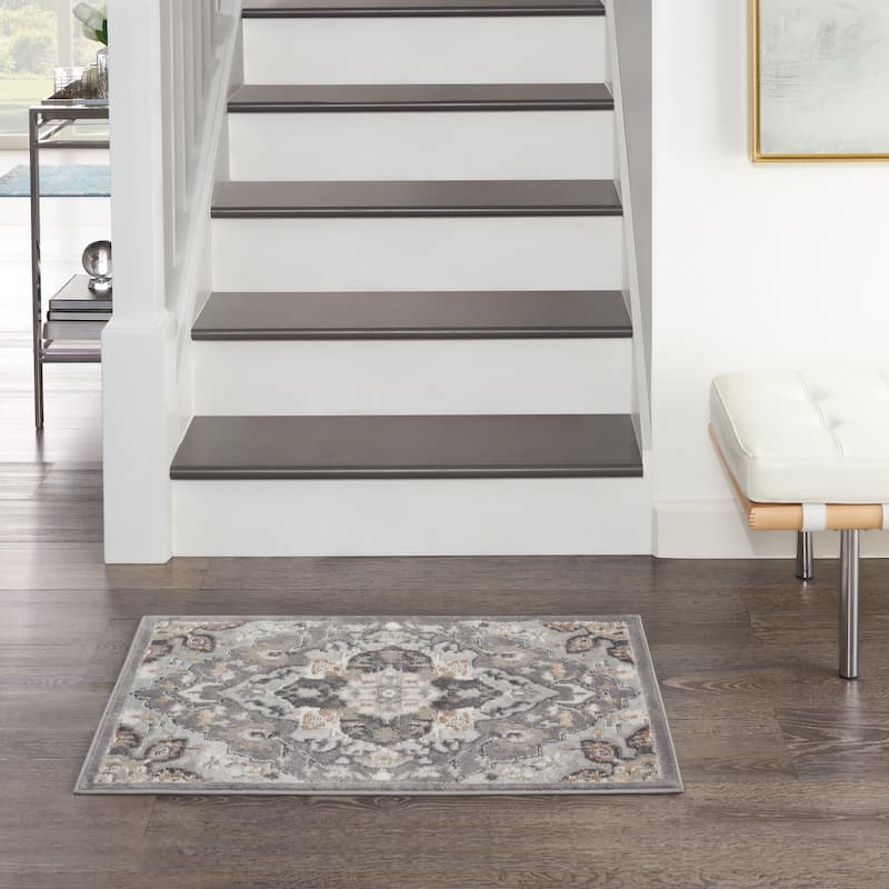 Nourison Elation Persian Floral Medallion Area Rug - 2' x 3' - Grey - Rectangle