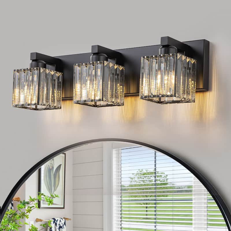 2/3/4/5 Light Bathroom Vanity Light Wall Sconce with Crystal Shade - 19.7 - Black