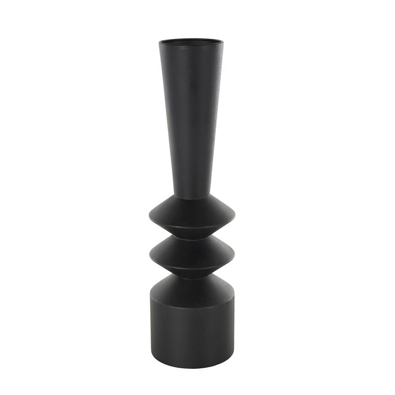Black Metal Art Deco Fluted Decorative Vase