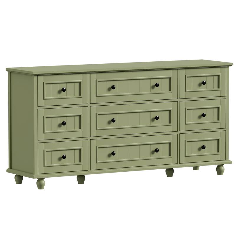 Vintage 9-Drawer Dresser Retro Storage Cabinet with Solid Legs
