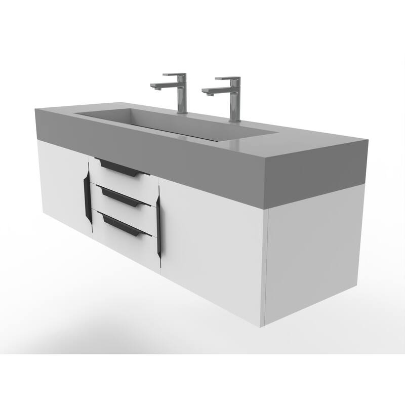 Nile 60" Wall Mounted Bathroom Vanity Set with Gray Solid Surface Top