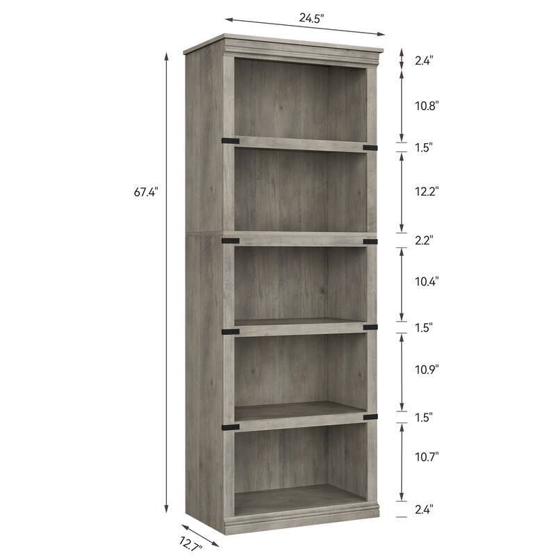 5-Shelf Bookcase, Modern Floor Standing Display Storage Shelves