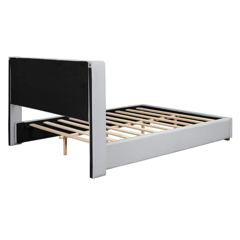 Full Size Upholstered Platform Bed with Metal Strips