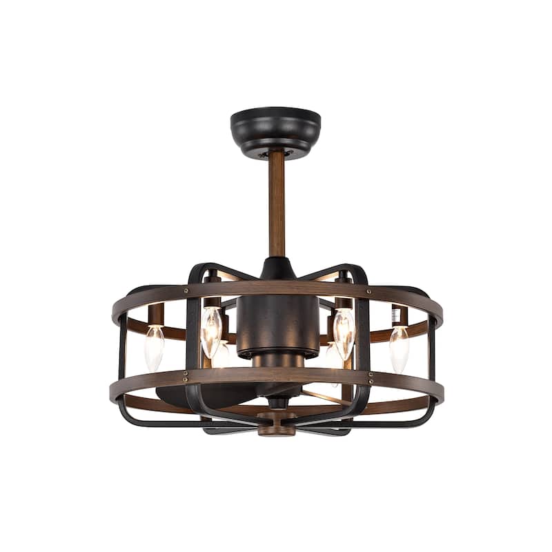 3-blade Ceiling Fan with Caged Metal and Wood Frame with Remote