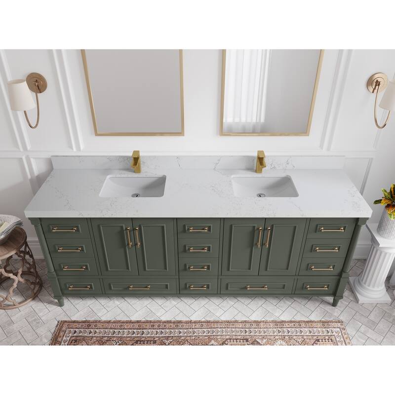 Willow Collections 84 in. W x 22 in. D Aberdeen Double Bowl Sink Bathroom Vanity in Pewter Green with Countertop - 2" Empira White - Pewter Green