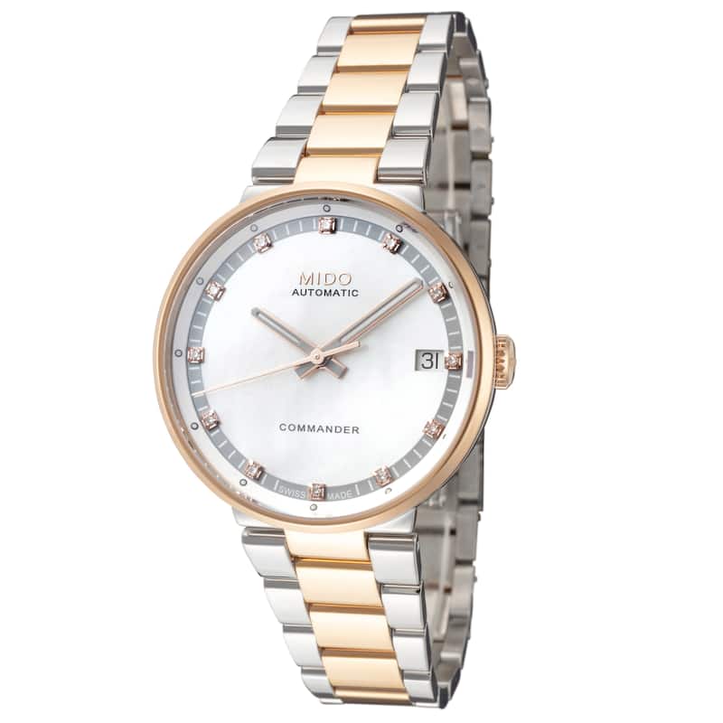 Mido Women's Commander II 33mm Silver Mother-of-Pearl Dial Stainless Steel Automatic Watch - Two-Tone - One Size