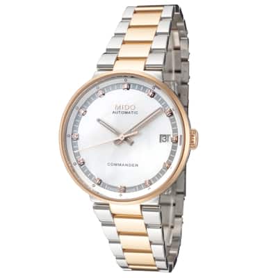Mido Women's Commander II 33mm Silver Mother-of-Pearl Dial Stainless Steel Automatic Watch - Two-Tone - One Size