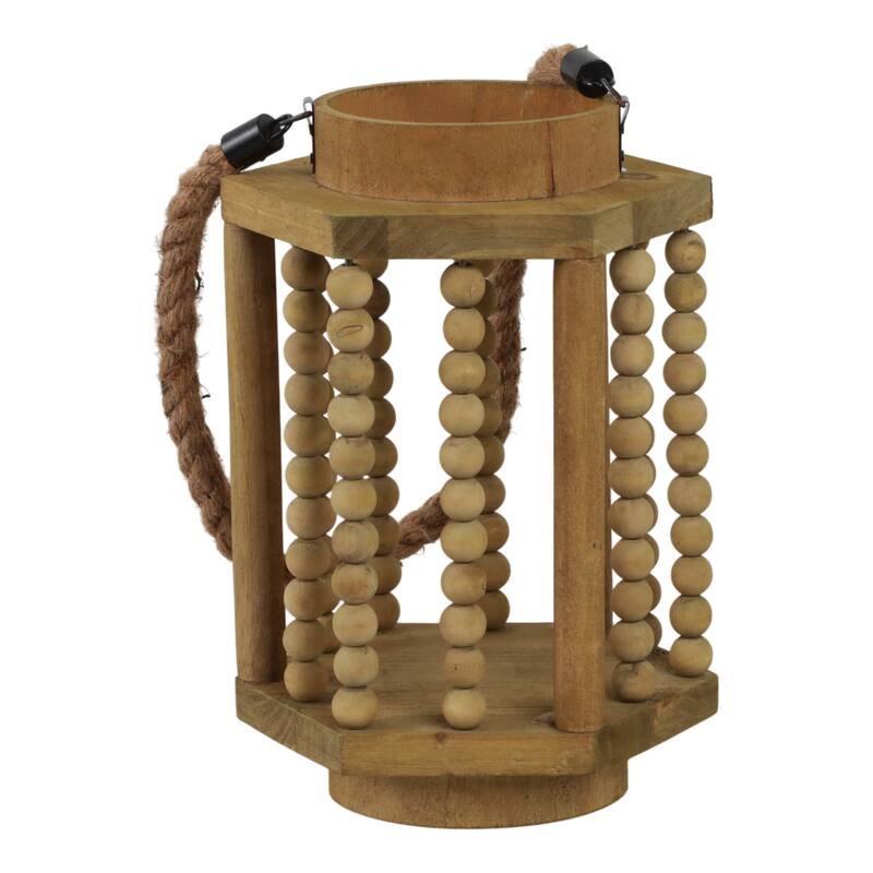 Wood Hurricane Lantern with Rope Handle - Brown, 11 in. - 11.0"