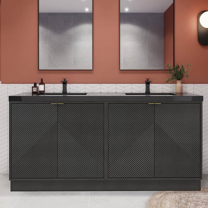 Milano 72" Freestanding Bathroom Vanity with Double Black Acrylic Sink - 70.86" x 19.49" x 35.46'' - Black