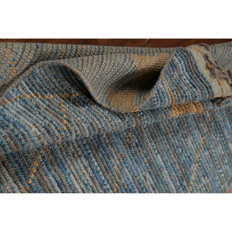 Trellis Blue Moroccan Oriental Runner Rug Hand-Knotted Wool Carpet - 4'0"x 12'3"