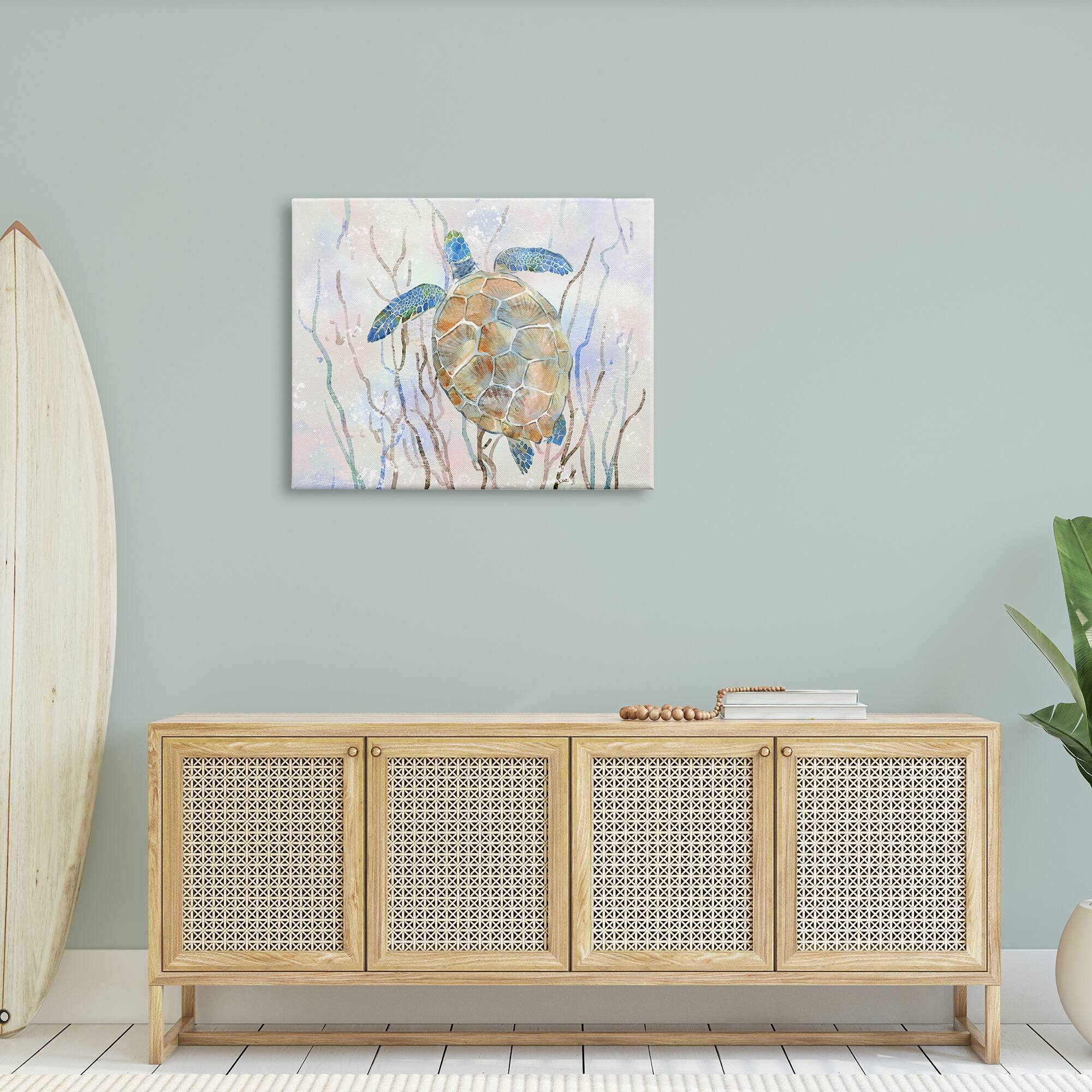 Stupell Contemporary Ocean Sea Turtle Abstract Kelp Sea Life Canvas