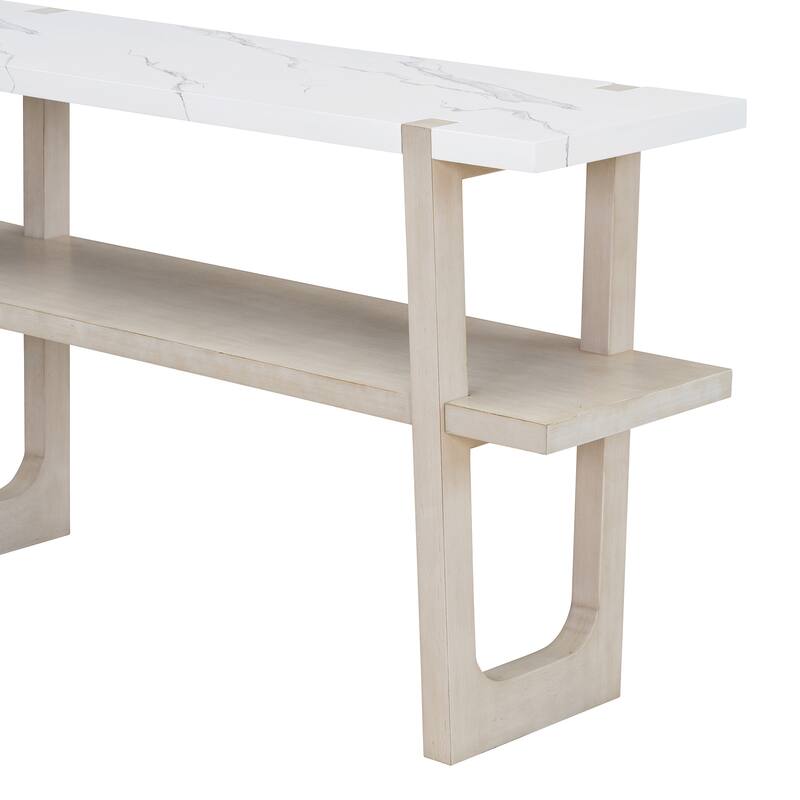 54" Retro Console Table with Marble-Effect Top and Versatile Storage for Entryway and Living Room