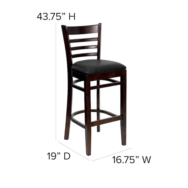 Ladder Back Wooden Restaurant Barstool - 16.75"W x 19"D x 43.75"H - 16.75"W x 19"D x 43.75"H