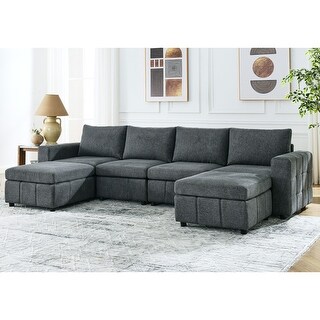 Livingroom 4 Seat U-Shape Sectional Sofa Set with 2 Movable Ottomans ...