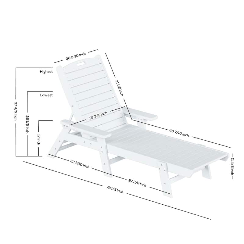 Laguna Hdpe All Weather Outdoor Patio Pool Reclining Chaise Lounge
