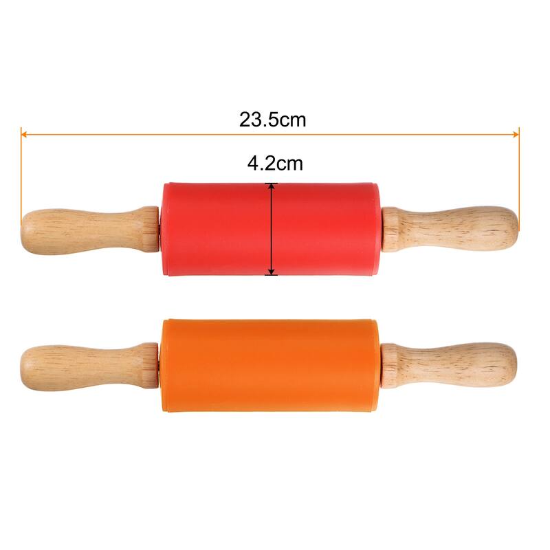 Silicone Rolling Pins for Baking Wood Handle 23.5cm x 4.2cm Red & Orange - Red & Orange - Red & Orange
