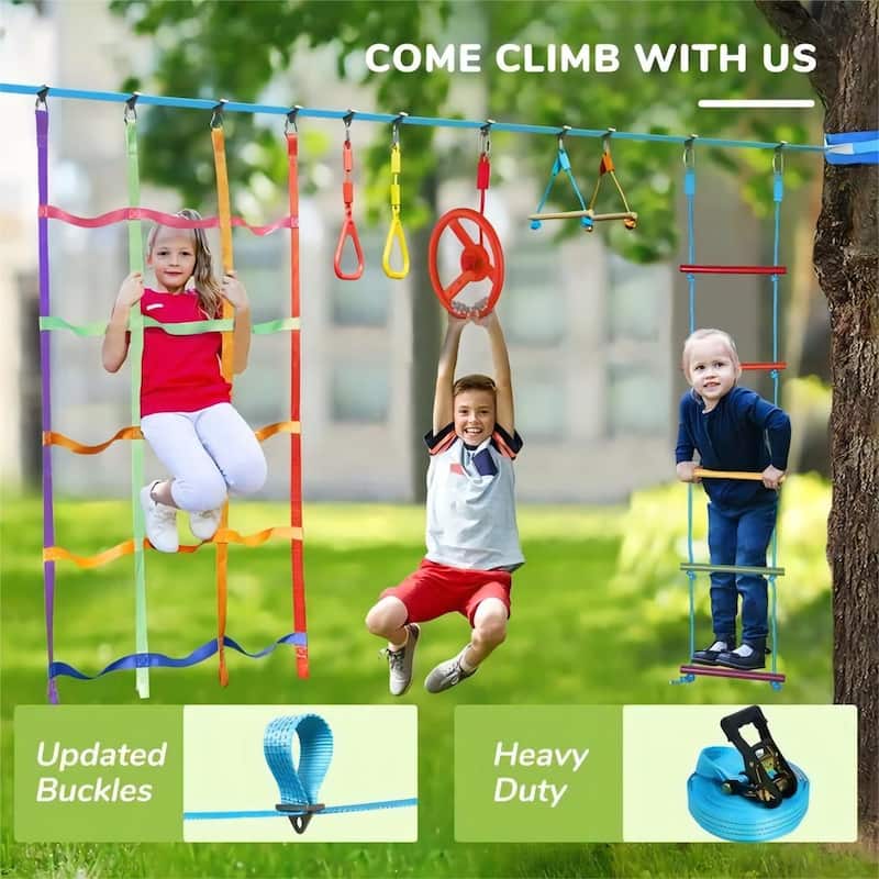 50FT Ninja Warrior Obstacle Course for Kids with Swing Outdoor Playset Backyard