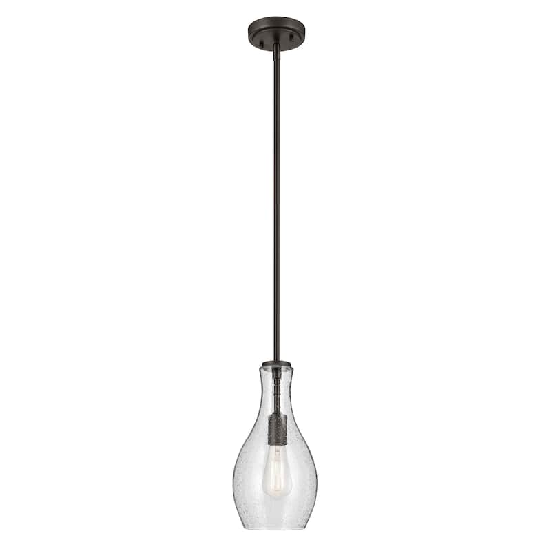 Kichler Lighting Everly 1-Light Bell Pendant Light with Seeded Glass - Olde Bronze - 13.75 inch