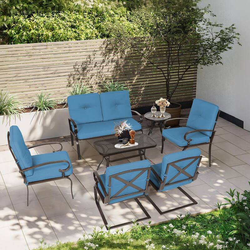 SUNCROWN 7-Piece Outdoor Metal Furniture Conversation Patio Set