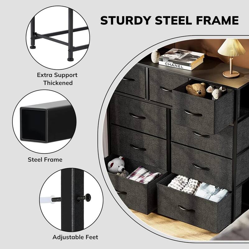 9 Drawers Dresser for Bedroom, Tall Fabric Closet Chests Organizer Tower Furniture with Wooden Top