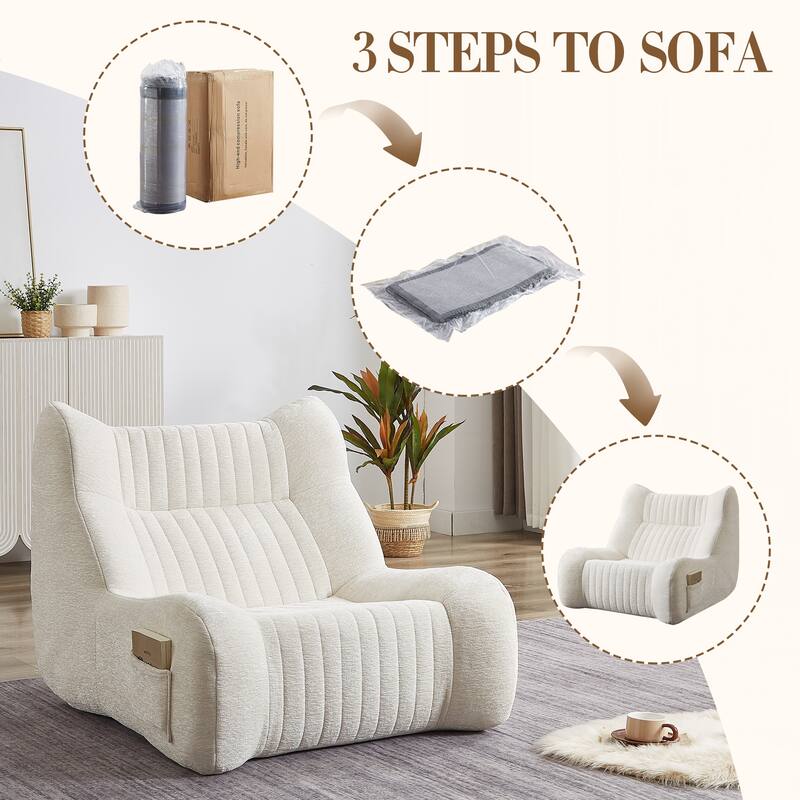 White Chenille Bean Bag Chair for Adults with Armrests (35x40x30 inches)