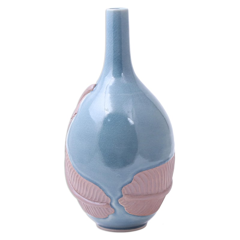 Novica Handmade Blue Banana Celadon Ceramic Vase