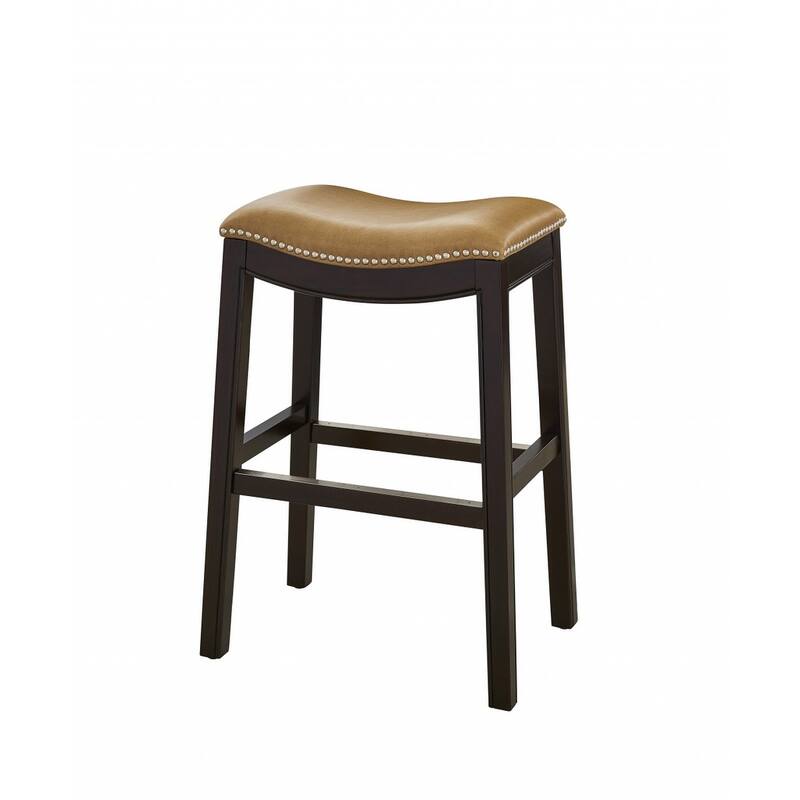 26" Tan and Espresso Solid Wood Backless Bar Height Bar Chair