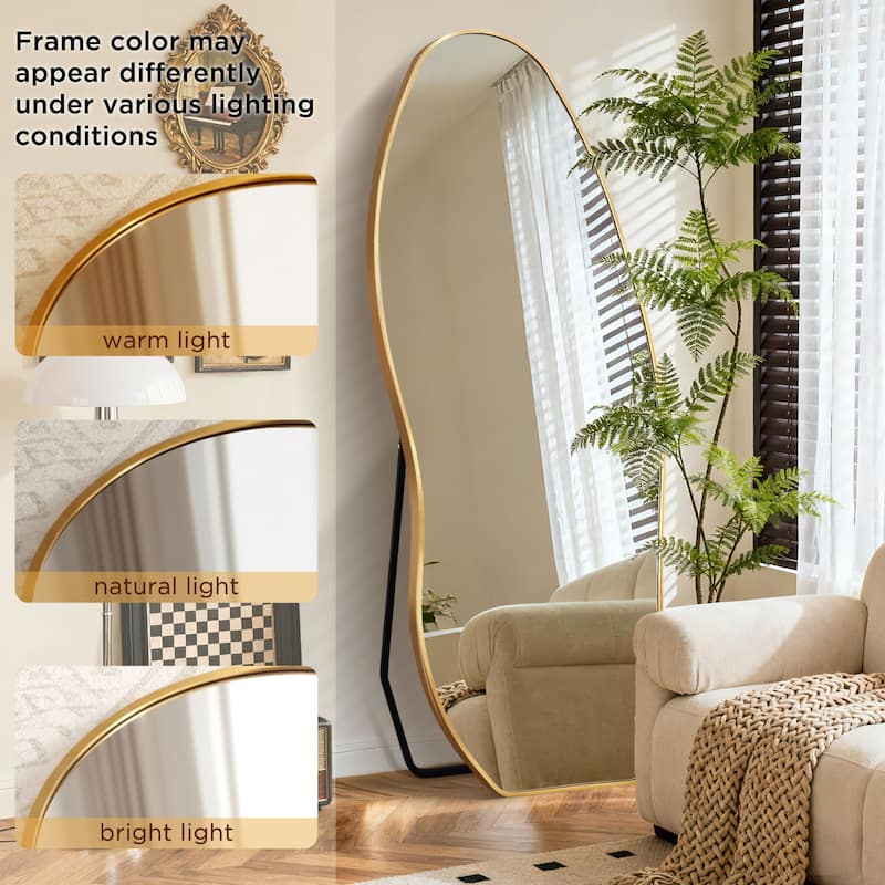 Metal Irregular Full Length Floor Mirror Freestanding Mirror Wall Mounted -  Overstock - 43634215