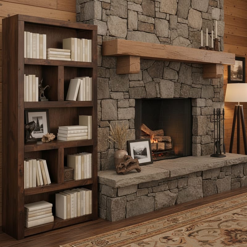 Bridgevine Home Sausalito 79 inch high Bookcase, No Assembly Required, Whiskey Finish - Whiskey