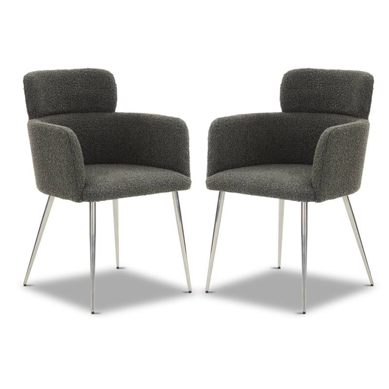 Poly & Bark Atlas Dining Armchair in Juniper Green Boucle (set of 2) - Set of 2 - Green Boucle